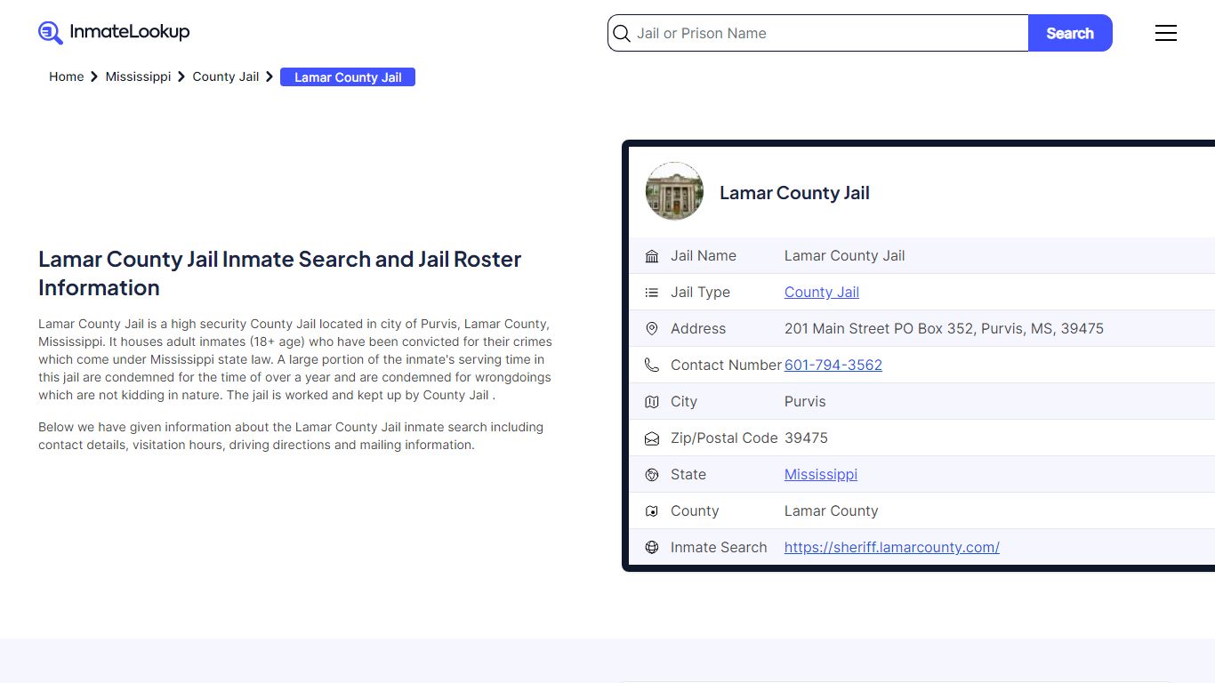 Lamar County Jail (MS) Inmate Search Mississippi - Inmate Lookup
